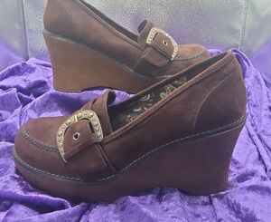 LOWER EAST SIDE Chocolate Brown Wedge Shoes with Buckle